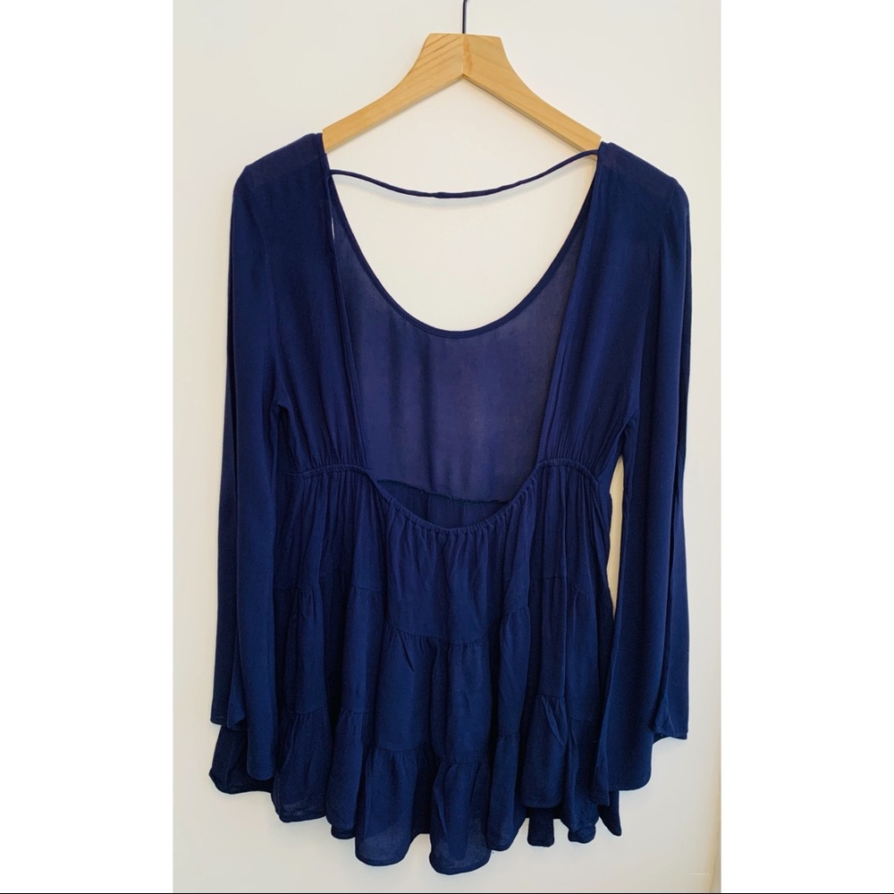Cherish Peasant Top Navy Blue Large Long Sleeve